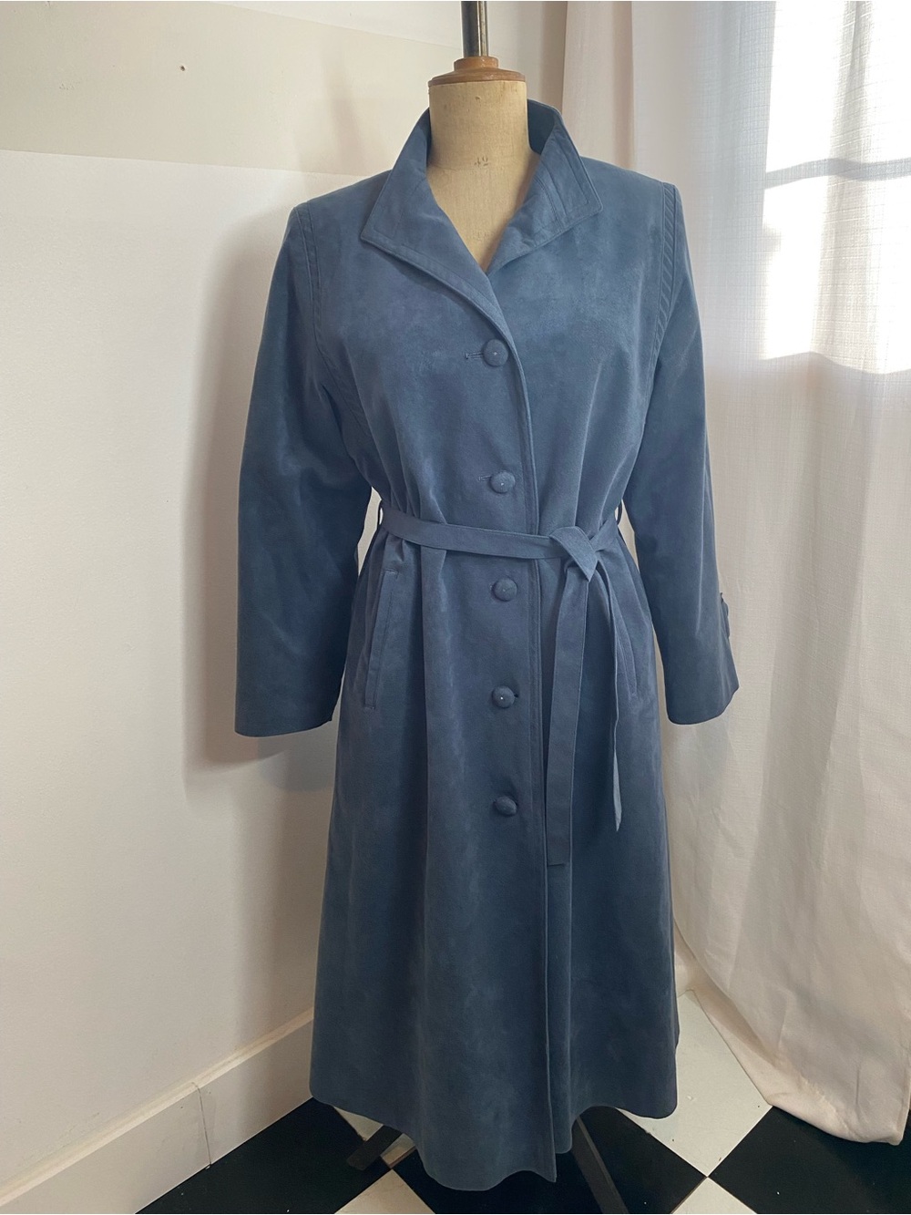 Vintage 60s 70s Private Editions Blue Belted Long Coat Canada